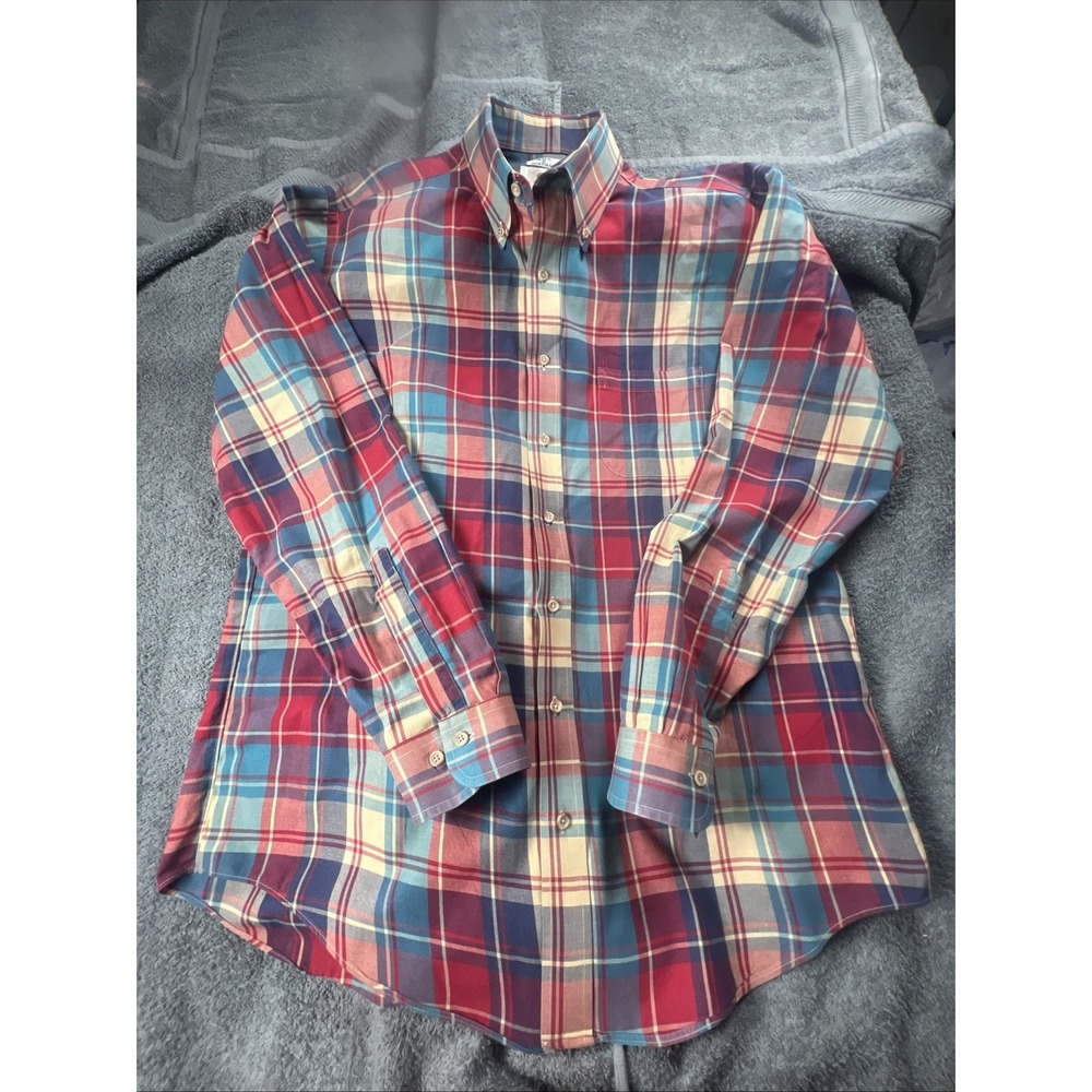 Maus & Hoffman Viyella Shirt  Large Multi Color Plaid Button Down Wool Blend USA